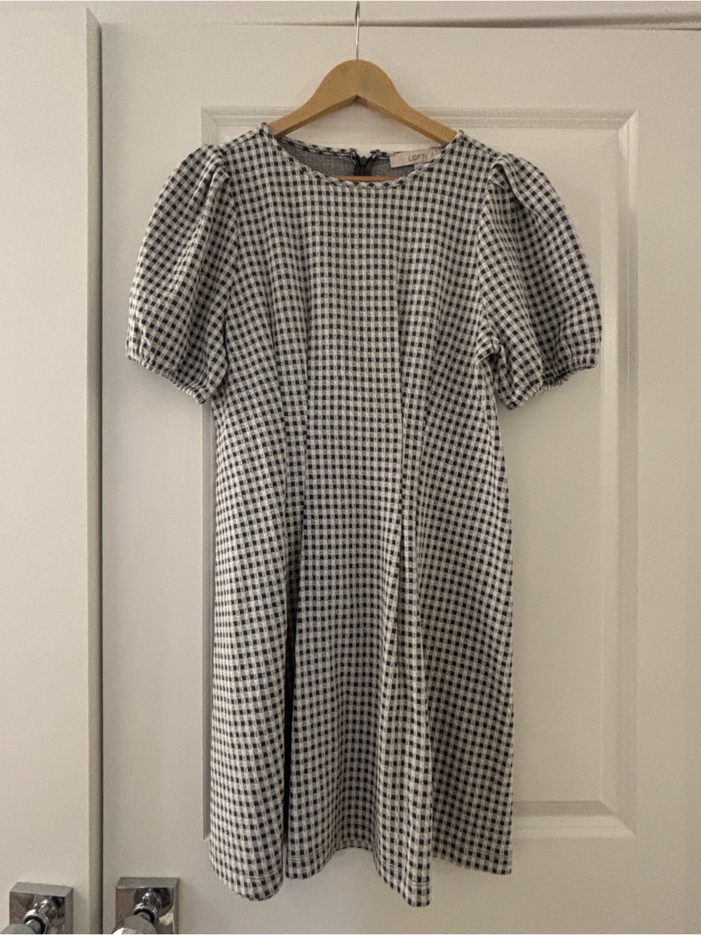 LOFT Black and White Gingham Crewneck Dress